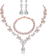 Jewelry Set for Women, Necklace Dangle Earrings Bracelet Set, White Gold Plated Jewelry Set with White AAA Cubic Zirconia, Allergy Free Wedding Party Jewelry for Bridal Bridesmaid