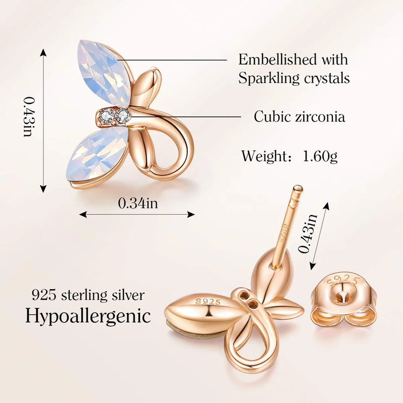 Birthstone Jewelry for Teen Girls Hypoallergenic Butterfly Stud Earrings for Mom Sparkling Austrian Crystals 925 Sterling Silver Earring for Girls Birthday Mother'S Day Jewelry Gifts