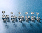 18K White Gold Plated 4 Pong round Clear Cubic Zirconia Stud Earring Pack of 6 Pairs (6 Pairs)