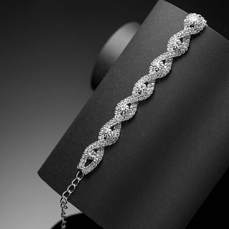 Yumei Jewelry Clear Rhinestone Bracelet Silver-Tone Wedding Bridal Bracelet Crystal Bracelet