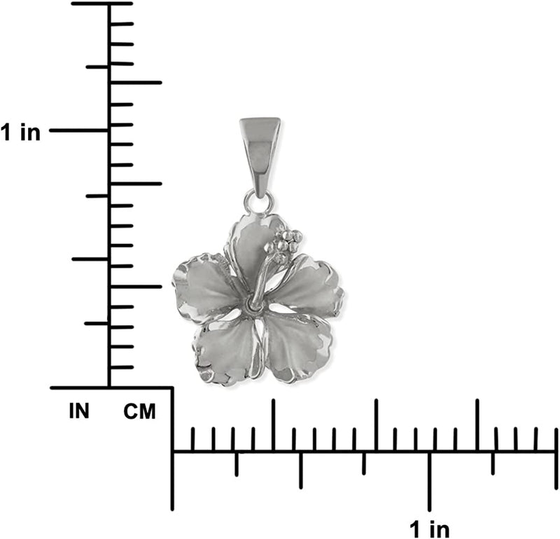 Sterling Silver 17Mm Hibiscus Pendant Necklace, 16+2" Extender