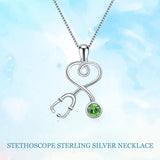 Sterling Silver Stethoscope Necklace Embellished with Crystals from Austria/Simulated Opal Birthstone, Medical Jewelry for Doctor Nurse Medical Student RN Nurse Gifts for Women