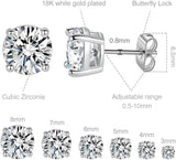 18K White Gold Plated 4 Pong round Clear Cubic Zirconia Stud Earring Pack of 6 Pairs (6 Pairs)