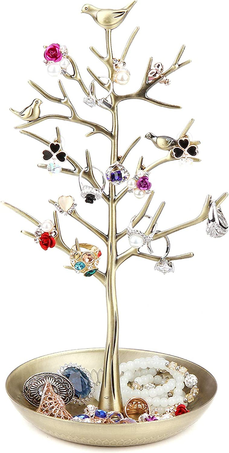 Jewelry Tree Necklace Earring Holder Modern Cute Bird Jewelry Stand for Women Girls Teen Gold