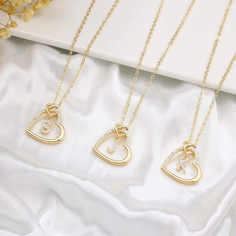 CZ Heart Pendant Initial Necklaces, 14K Gold Filled Heart Initial Necklaces for Teen Girls Women, Dainty Letter Necklace for Women Kids Girls Jewelry Cute Heart Necklace Jewelry for Girls Gifts