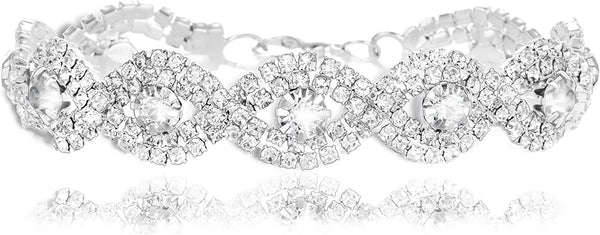 Yumei Jewelry Clear Rhinestone Bracelet Silver-Tone Wedding Bridal Bracelet Crystal Bracelet