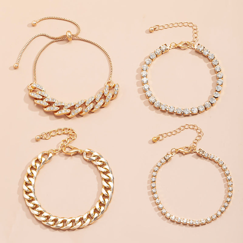 4Pcs/Set Luxury Shiny Rhinestone Bracelets Set