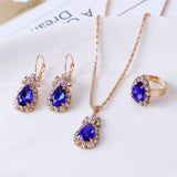 Luxury Water Drop Rhinestone Necklace Earrings Ring Set Shiny Fashion Elegant Women Bridal Jewelry Sets