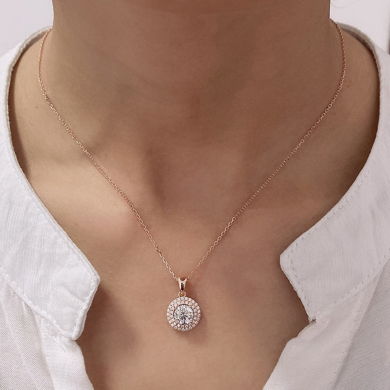 Romantic Rose Gold Color Round Pendant Necklaces