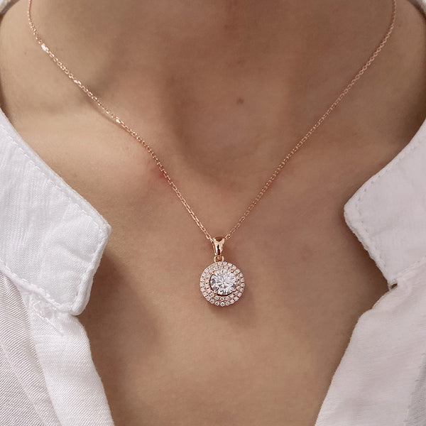 Romantic Rose Gold Color Round Pendant Necklaces