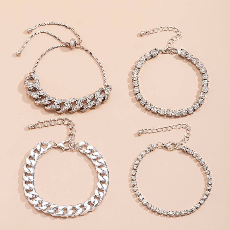 4Pcs/Set Luxury Shiny Rhinestone Bracelets Set