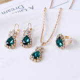 Luxury Water Drop Rhinestone Necklace Earrings Ring Set Shiny Fashion Elegant Women Bridal Jewelry Sets