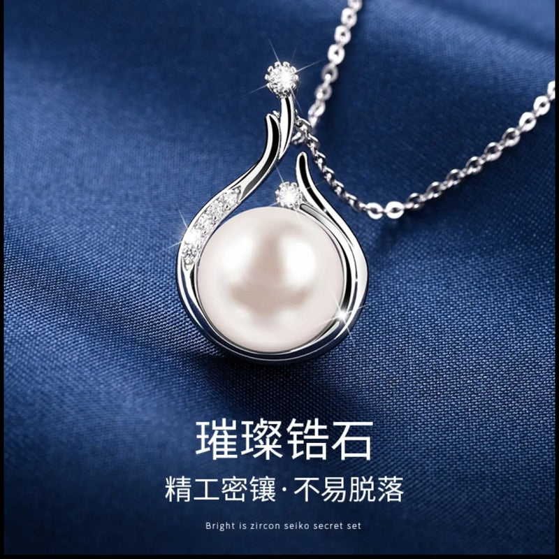 925 Sterling Silver Freshwater Pearl Necklace Female Zhuji Jewelry Baroque Round Natural Pearl Jewelry Set