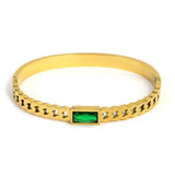 Trendy Chic Green Zircon Stainless Steel Bangle