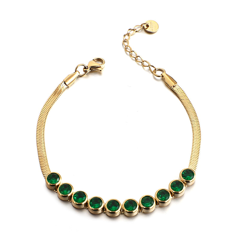 Trendy Chic Green Zircon Stainless Steel Bangle