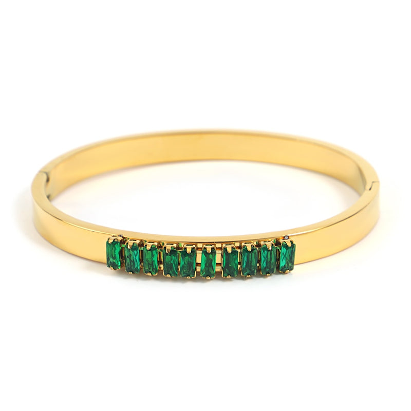 Trendy Chic Green Zircon Stainless Steel Bangle