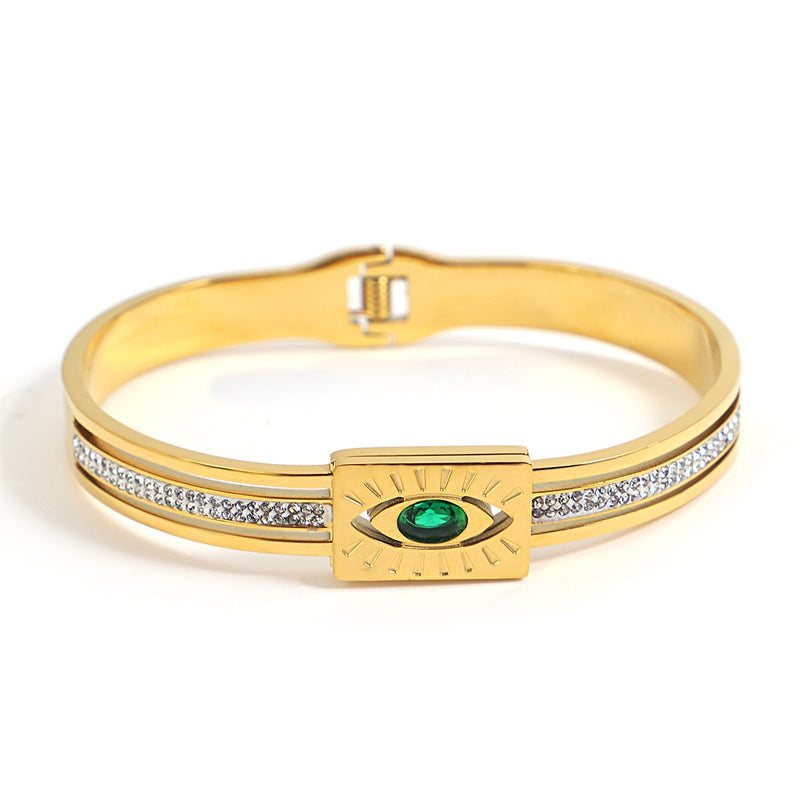 Trendy Chic Green Zircon Stainless Steel Bangle