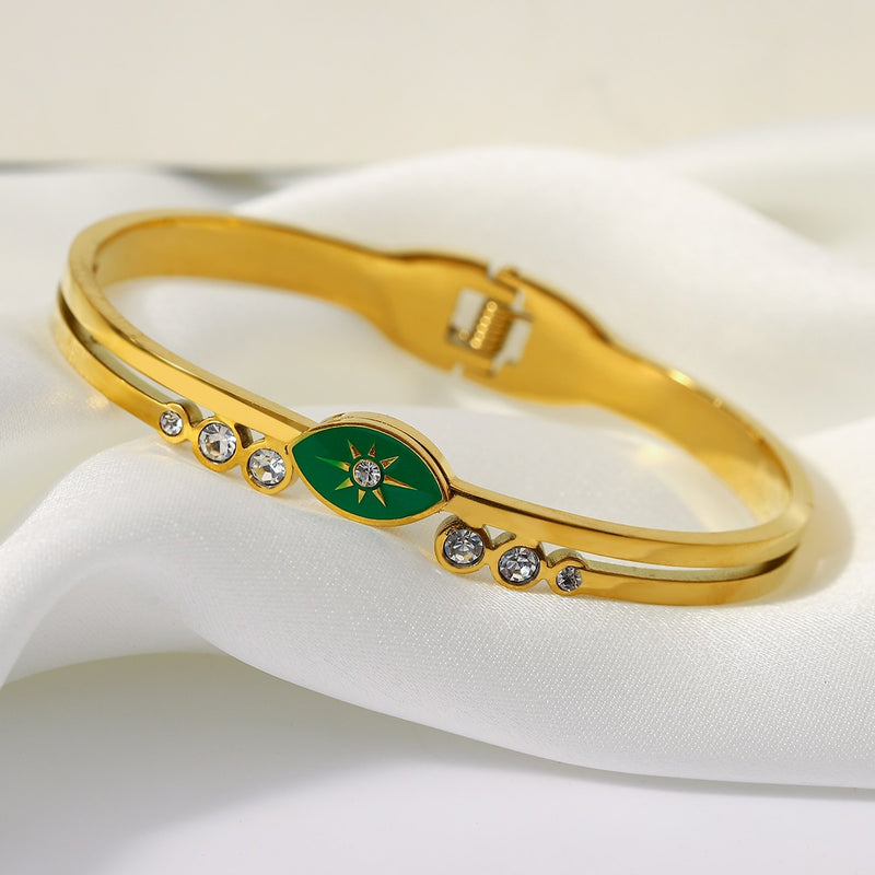 Trendy Chic Green Zircon Stainless Steel Bangle