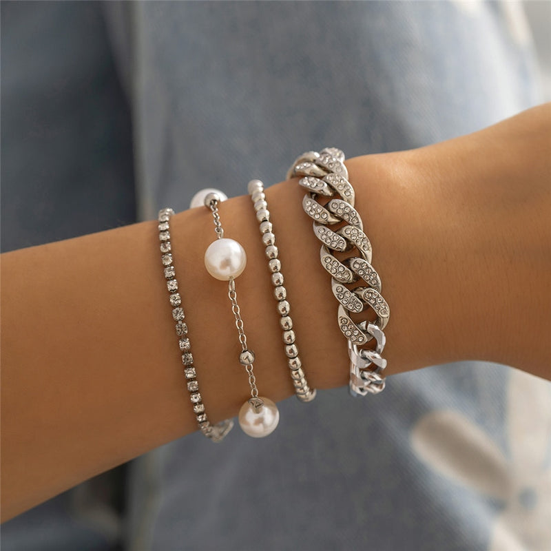 4Pcs/Set Luxury Shiny Rhinestone Bracelets Set