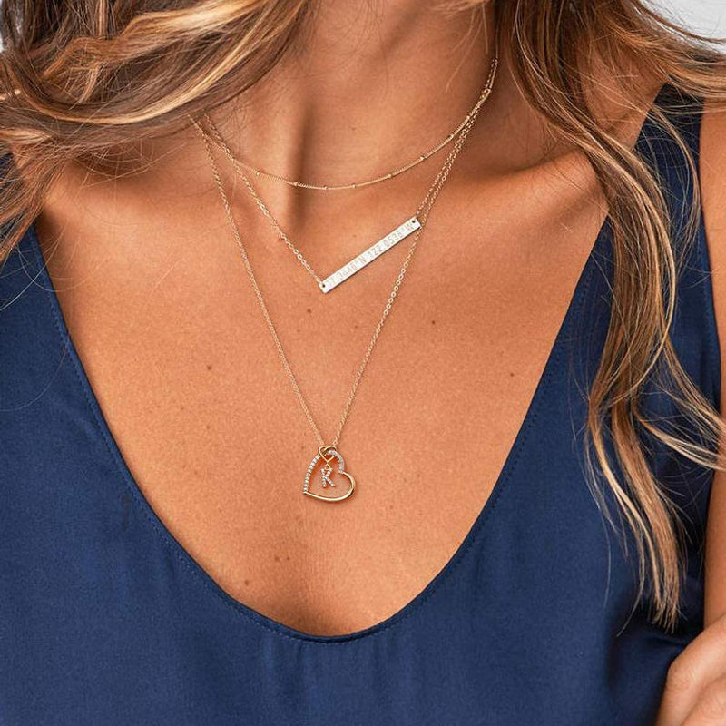 CZ Heart Pendant Initial Necklaces, 14K Gold Filled Heart Initial Necklaces for Teen Girls Women, Dainty Letter Necklace for Women Kids Girls Jewelry Cute Heart Necklace Jewelry for Girls Gifts