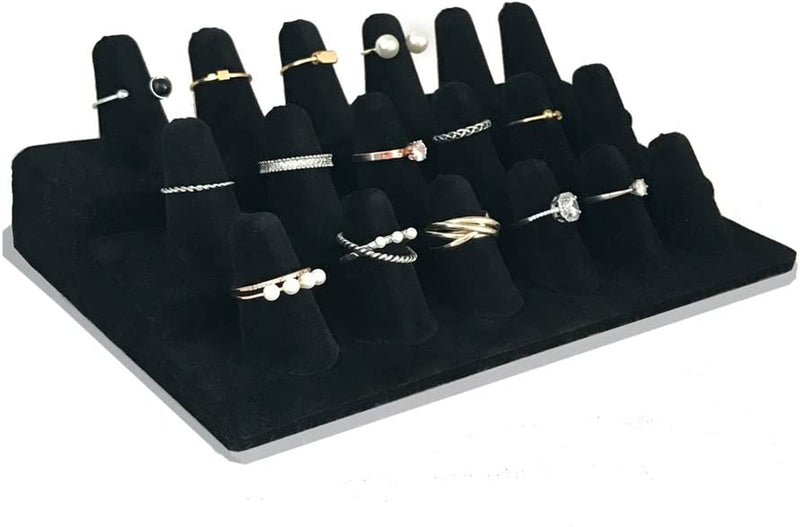 18 Fingers Ring Display, Black Velvet 3 Step Ring Stand, for Showcase Jewelry Organizer Jewelry Storage Counter