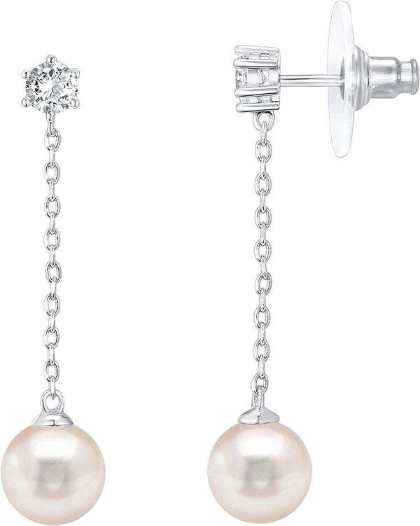 14K Gold Plated Sterling Silver Post Shell Pearl Drop Earrings | Pearl Earrings for Women